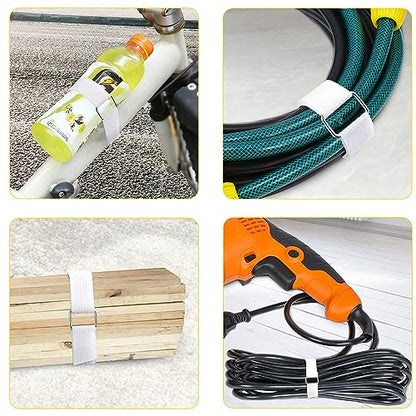 1"x16ft Hook and Loop Straps with 25 Metal Buckles (1in x 16ft White)