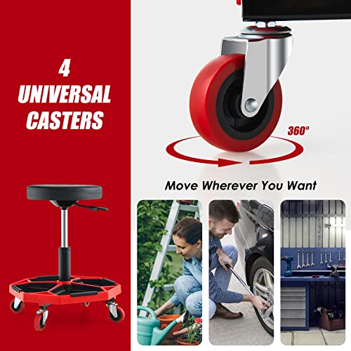 Mechanic Stool with Wheels (Red / Tool Tray)