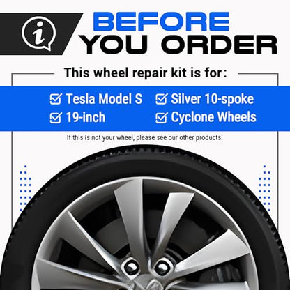 Premium Tesla Wheel Curb Rash Repair Kit for Model S 19 (Tesla Model S / 19" Silver Cyclone)