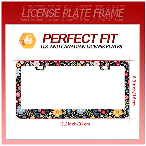 2Pcs Colorful Floral Flowers License Plate Frame Cute License Plate Frames (Retro Colorful Floral Flowers Pattern)