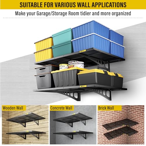 2Pack 2x3ft Adjustable Metal Garage Wall Shelving Heavy Duty Garage Storage Shelf Wall Mounted Black (2x3ft-2Pack / Black)