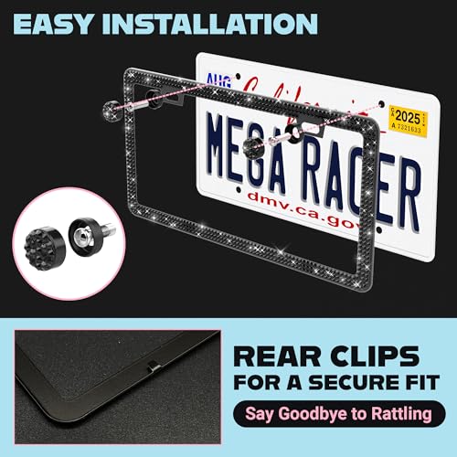 Elegant Black Bling License Plate Frames for Women (Black / 2 Piece)