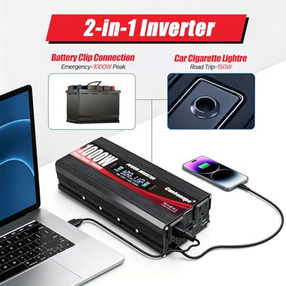 1000W Car Power Inverter DC 12V to 110V (Black)