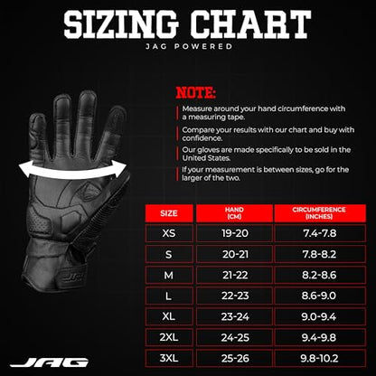 Leather Motorcycle Motorbike Knuckle Protection Powersports Gloves (Black/Zip / 3X-Large)