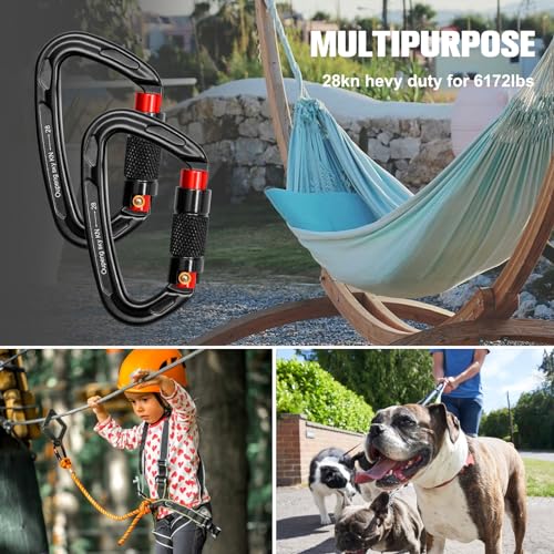 Auto Locking Carabiner Clips (2 Black+Red)