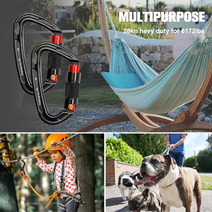 Auto Locking Carabiner Clips (2 Black+Red)