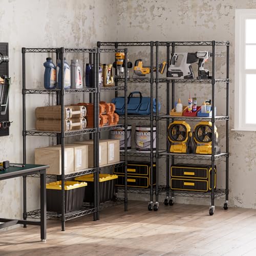 Small Wire 5 Adjustable Shelves Pantry Metal Shelf Floor Organizer (Black / 5-Tier 11.8"D X 17.3"W X 57.2"H)