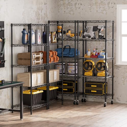 Small Wire 5 Adjustable Shelves Pantry Metal Shelf Floor Organizer (Black / 5-Tier 11.8"D X 17.3"W X 57.2"H)