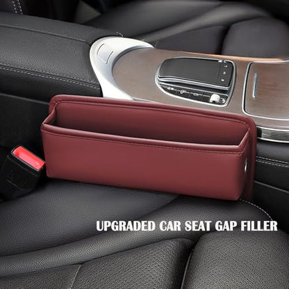 Universal Fit Premium Leather Car Seat Gap Filler Organizer (Burgundy，2 Pack)