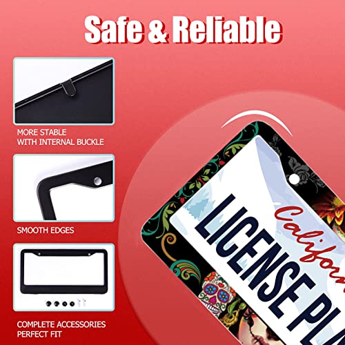 Sugar Skull Retro Stainless Steel License Plate Frame Fits US Standard (Sugar Skull Retro Skulls)