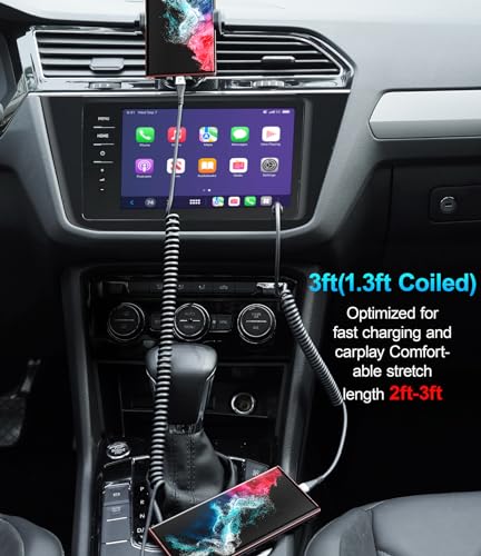 USB C Cable 3A Fast Charging 5FT Coiled USBC to USBC Charger Cable for Car (5FT / USB C to USB C / Silver)