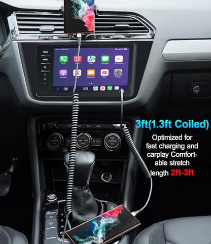 USB C Cable 3A Fast Charging 5FT Coiled USBC to USBC Charger Cable for Car (5FT / USB C to USB C / Silver)