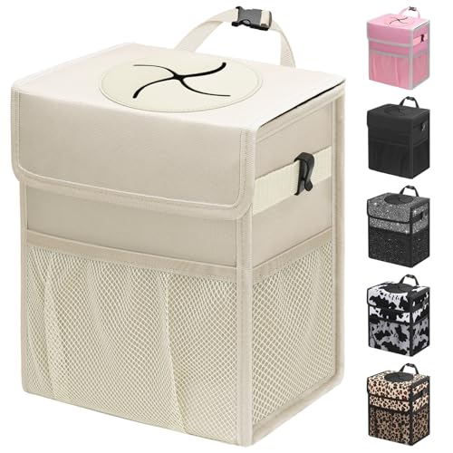 Car Trash Can with Lid (2.5 Gallons / Beige)