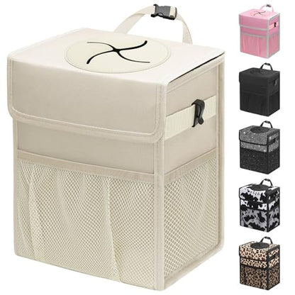 Car Trash Can with Lid (2.5 Gallons / Beige)