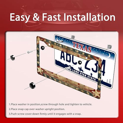 Retro American Flag Stainless Steel License Plate Frame for US Cars Decor (Retro American Flag)
