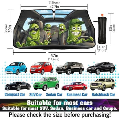 Funny Pickle Car Windshield Sun Shade Umbrella Automotive Windshield Sunshade Foldable Front Car Accessories Interior Decor to Keep Vehicle Cool for Most Vehicles 57'' X 30'' (57'' X 30'' / 28-3-26-REY-5)