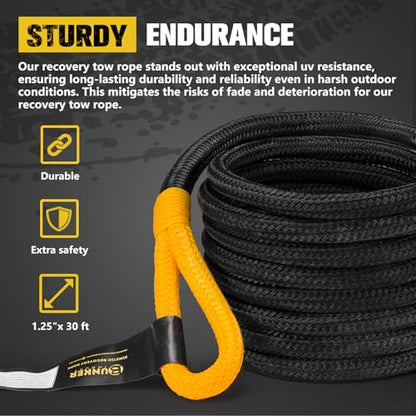 1.25"×30ft Kinetic Recovery Rope with 2 Soft Shackle Kit (1.25in×30ft)