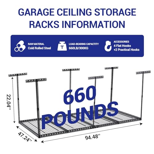 Overhead Garage Storage Rack 4x8 FT (4x8ft - 660lbs Load)