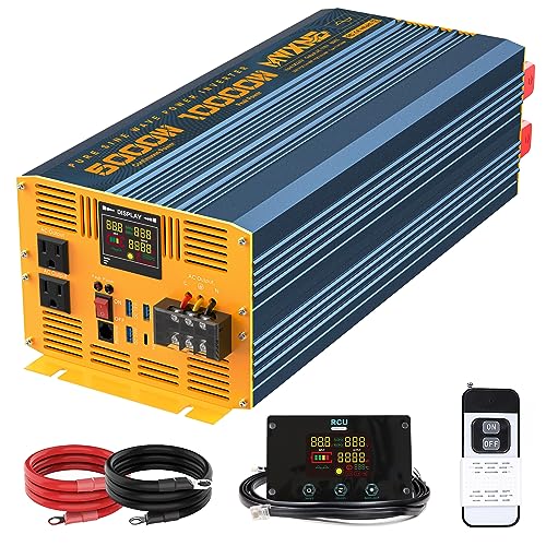 5000 Watt Power Inverter Pure Sine Wave 24V DC to 110V 120V 10000W Peak Heavy Duty Inverter with Remote Control and LED Display (5000W- 24V)