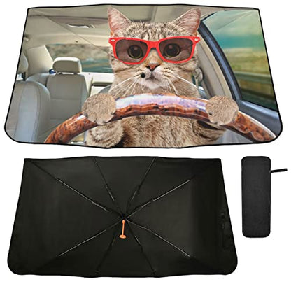 Fun Cute Cat Driving Windshield Sun Shade Umbrella Foldable Car Front Window Sunshade Blocks UV Rays Heat Keep Vehicle Cool (multi 24)