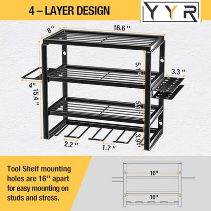 4 Layer Power Tool Organizer Wall Mount (16 Inch 4 Drills Holder)