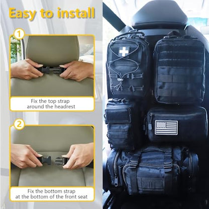 Universal Tactical Seat Back Organizer Vehicle Molle Panel Organizer Storage Bag with 5 Detachable Molle Pouch for All Vehicel Such as Jeep (Upgraded-B-Black)