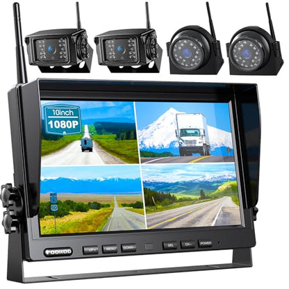 HD 1080P 10" Wireless RV Dual Backup Camera System with Recording (Black / 10" 4-Cam)