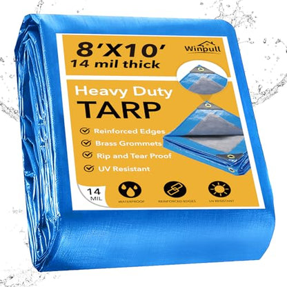 Heavy Duty Tarp 14 Mil Tarp Waterproof Blue 8x10 FT (Blue/Silver-14mil / 8'x10')