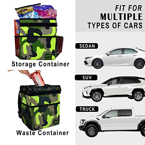 Cute Car Trash Can with Lid (Green Camo / 2 Gallons)