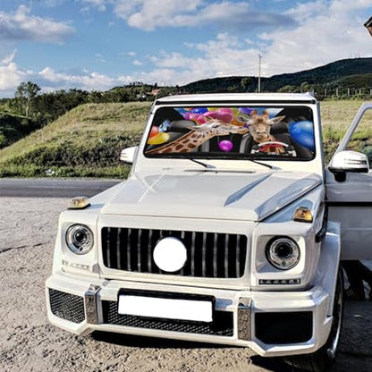 Giraffe Car Windshield Sun Shade Umbrella Car Window Shades Blocks UV Rays Accessories Windshield Umbrella Keeps Vehicle Cool Sun Shade (One Size / Giraffe)