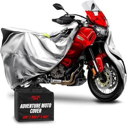 Waterproof Outdoor Motorcycle Cover for Adventure Bikes (Light Gray / [ADV] 99"L x 41"W x 63"H)