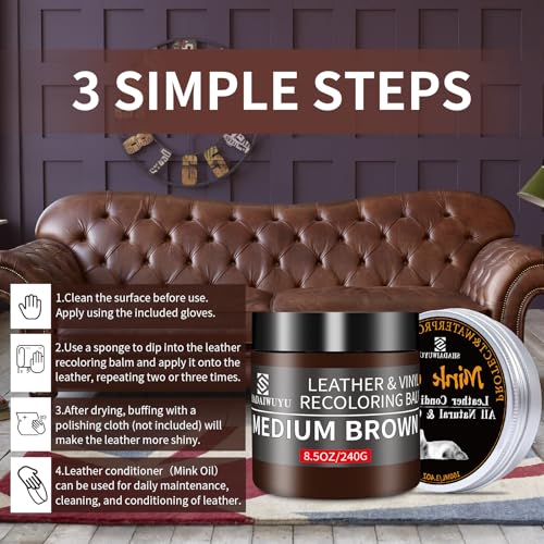 8.5oz Leather Recoloring Balm with 100ml Mink Oil (Medium Brown / Leather Recoloring Balm+Mink Oil)