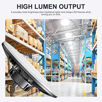 150W UFO-LED-High-Bay-Light,UL Listed 5000K Daylight 21000LM,0-10V Dimmable LED High Bay Lights,IP65 Waterproof Commercial Bay Lighting Fixture AC100-277V for Warehouse(3 Pack) (150W)
