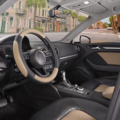 Car Steering Wheel Cover for Prius Civic Model 3 (Small size[14''-14 1/4''] / Black and Beige)