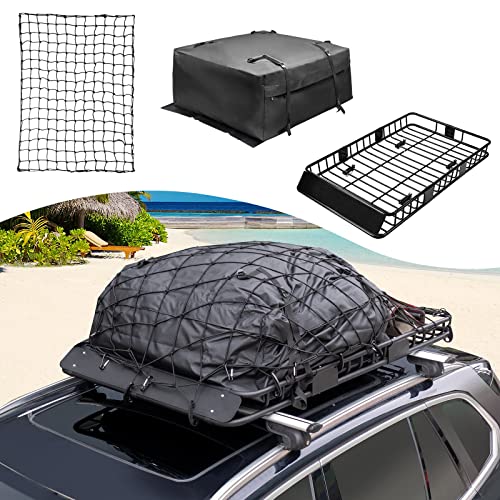 64"x39"x4" Roof Rack Cargo Basket with Cargo Bag & Net (1-roof rack+cargo bag+cargo net)