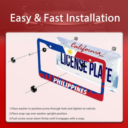 Philippine Flag Stainless Steel License Plate Frame Fits US Standard (Philippine Flag)