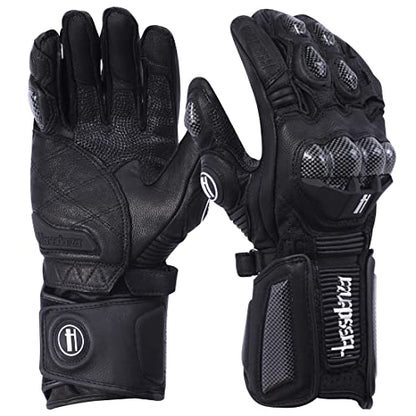 Unisex Leather Motorcycle Touch Gloves KM045 Black M (Medium / Black)