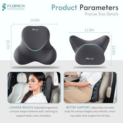 Car Lumbar Support Pillow and Neck Headrest Pillow for Office Chair (Deepgray / 2 Pieces)