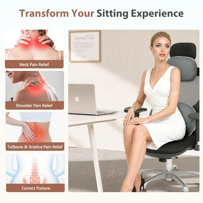 Car Headrest and Lumbar Support Pillow for Car Office Chair (Light Gray / 2 Pieces)