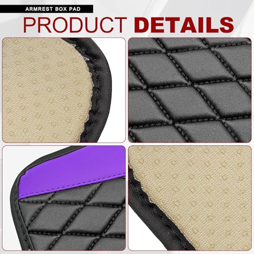 Leather Car Center Console Cover with Side Storage Pockets (Purple)