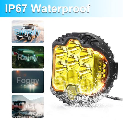 7 Inch Pair Amber Round LED Offroad Lights 90W Amber Yellow Off Road Light Fog Lights Driving lightsWaterproof Light Pods for Pickup Trucks 4x4 SUV ATV UTV (Amber / 7inch)