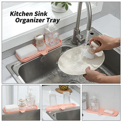 Silicone Soap Dish with Drain Spout (Pink / L(12"×4"))