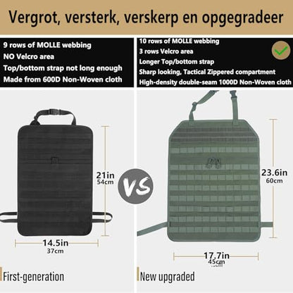 Universal Tactical Seat Back Organizer Vehicle Molle Panel Organizer Storage Bag with 5 Detachable Molle Pouch for All Vehicel Such as Jeep (Upgraded-B-Military Green)