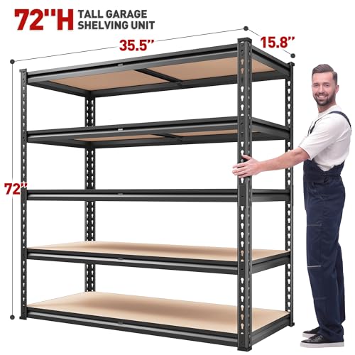 2000LBS Garage Shelving Heavy Duty 72''H Storage Shelves 5 Tier Heavy Duty Shelving (15.8"D x 35.5"W x 72"H)