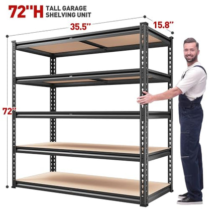 2000LBS Garage Shelving Heavy Duty 72''H Storage Shelves 5 Tier Heavy Duty Shelving (15.8"D x 35.5"W x 72"H)