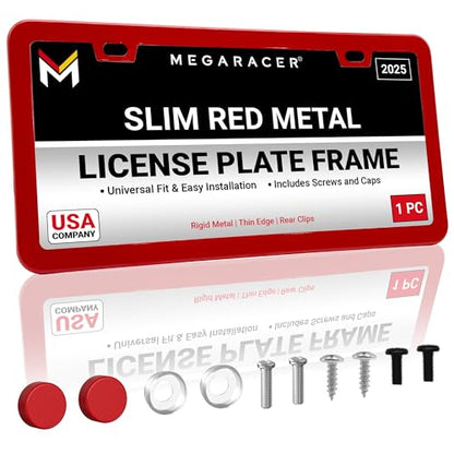 Premium Slim Gloss Red License Plate Frame (Red / 1 Piece)