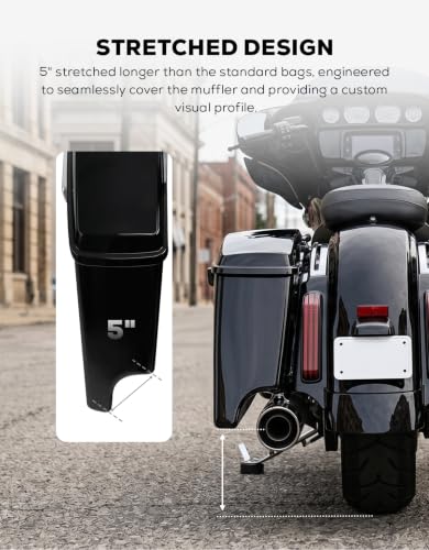 Motorcycle 5" Stretched Saddlebags Fit For Harley Touring 2014 (5" Stretched-Vivid Black W/ Chrome Latches)