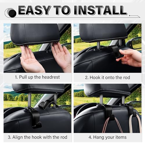 4 Pack Car Seat Headrest Hooks (4pc / Black)