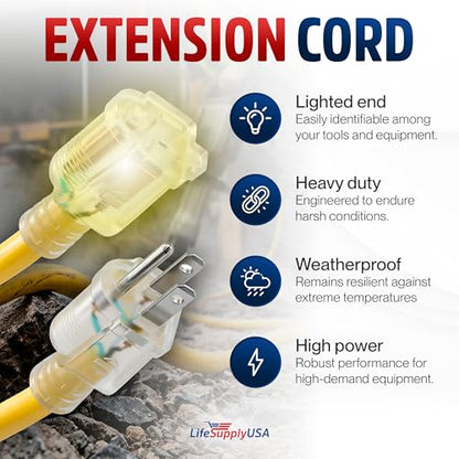 50ft Outdoor Indoor Extension Cord 10 (50 FT / 10AWG / Yellow)