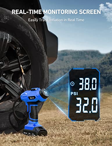 Cordless Tire Inflator Portable Air Compressor 160PSI 12VDC Battery (Blue)